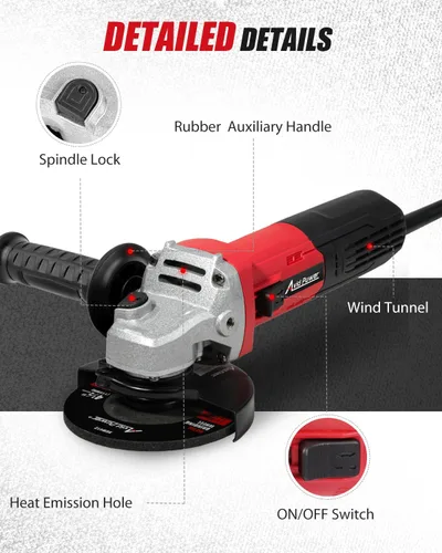 Miniatura 8 de AVID POWER Amoladora angular, herramientas eléctricas de molienda y corte de 7.5 amperios de 4-1/2 pulgadas con ruedas de molienda y corte, disco