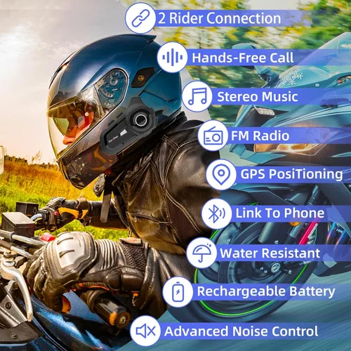 Miniatura 4 de Auriculares Bluetooth para casco S2, 2,624.7 ft, 2 conductores, auriculares de intercomunicación con auriculares de intercomunicación con sonido CVC