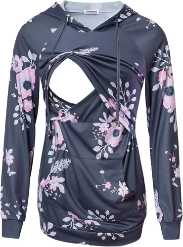 Miniatura 80 de GINKANA Sudadera con capucha para mujer, manga larga, lactancia materna, ropa casual