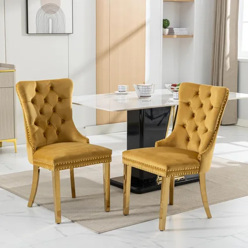 Miniatura 20 de Juego de 2 sillas de comedor de terciopelo, sillas decorativas tapizadas con patas de metal plateado, ribete de cabeza de clavo, tirador de anillo