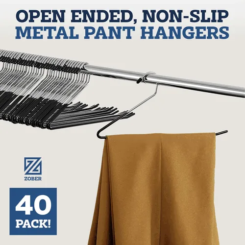 Miniatura 2 de Zober Perchas antideslizantes para pantalones, paquete de 40 unidades de extremos abiertos para jeans y ropa, ahorran espacio, perchas de metal