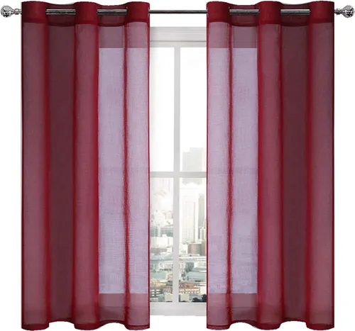 Miniatura 189 de DWCN Cortinas traslúcidas color verde frijol para sala de estar y dormitorio - Cortinas voile con aspecto de lino sintético con ojales en la parte