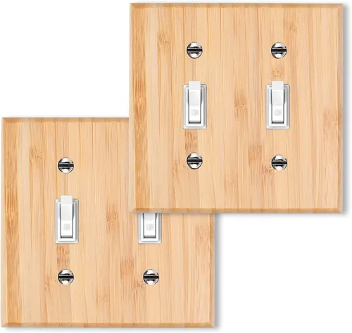 Miniatura 17 de 4 placas de interruptor de luz de palanca simple de madera maciza de 4.5 x 2.76 pulgadas, cubierta de interruptor de luz de bambú de calidad