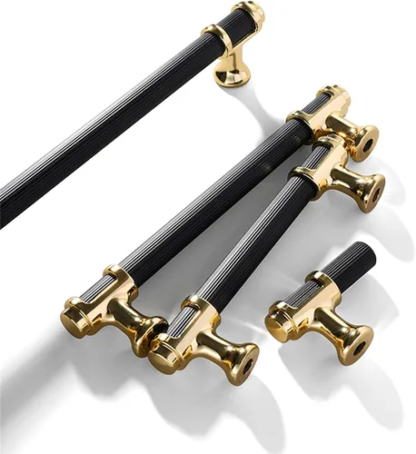 Miniatura 4 de Paquete de 5 manijas de gabinete de cocina en negro mate y dorado, pomos modernos para cajones de tocador para baño, dormitorio, armario, accesorios
