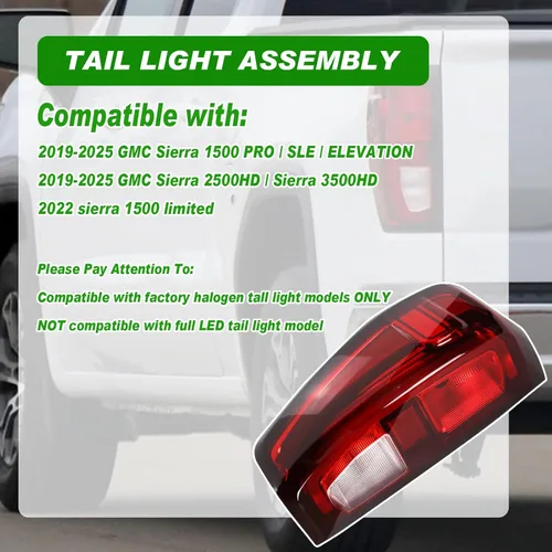 Miniatura 2 de Lochnchn Conjunto de luz trasera compatible con GMC Sierra 1500 2500HD 3500HD 2019-2025 Luz trasera del lado del conductor, luz trasera de repuesto