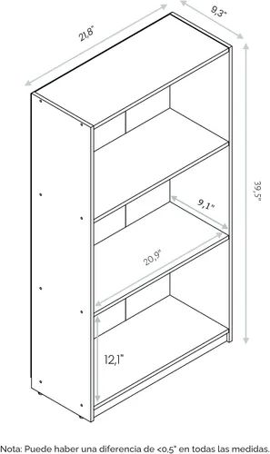 Miniatura 3 de Furinno BASIC Estantería de Libros, Estantería Moderna de 3 Niveles, Librero con Estantes Abiertos, 9.3 x 21.8 x 39.5 pulgadas, para Sala de Estar