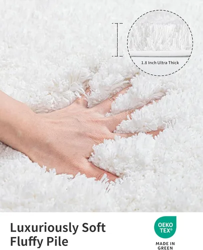 Miniatura 3 de ILANGO Alfombras de baño blancas de 32" × 20" antideslizantes y súper absorbentes, extra gruesas, suaves y lavables para piso, alfombra de baño