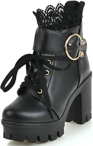 Miniatura 2 de Parisuit Botas de tobillo de plataforma gruesa para mujer con cordones y tacón alto