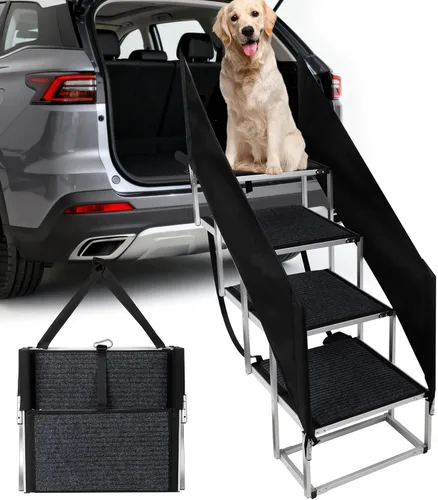 Escaleras para perros con barandilla para perros grandes, escalón extra ancho de 20 pulgadas, 4 escalones de 34 pulgadas con superficie
