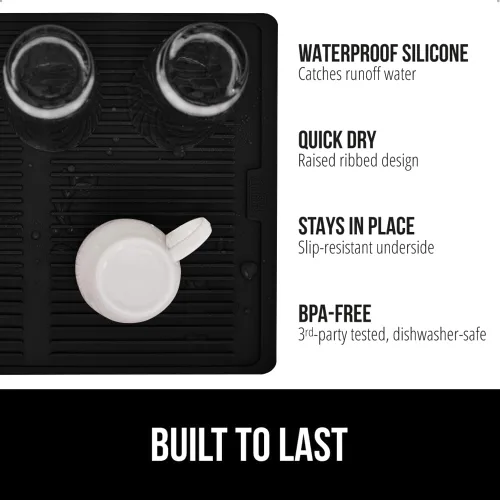 Miniatura 2 de GORILLA GRIP Tapete de secado de platos de silicona patentado 100% sin BPA para encimera de cocina, 18 x 24 pulgadas, diseño acanalado que atrapa