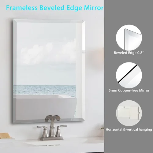 Miniatura 2 de Espejo de borde biselado de 20x28 pulgadas sin marco, rectangular para pared de baño, a prueba de explosiones y roturas, espejo de tocador