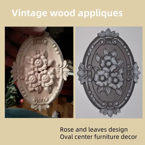 Miniatura 4 de Apliques de madera, adornos decorativos de madera, adornos tallados en rosas para muebles, calcomanías ovaladas de talla central para puerta