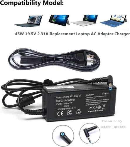 Miniatura 2 de Cargador adaptador de CA de 45 W/fuente de alimentación para HP 17 17Z 17T 17-AK 17-AR 17-BS 17-BY 17-CA 17-CN:17-ak013dx 17-by1053dx 17-by0021dx