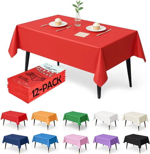 Miniatura 23 de Paquete de 12 manteles de plástico negro – Cubiertas de mesa desechables de 54 x 108 pulgadas para mesas rectangulares, resistentes y resistentes al