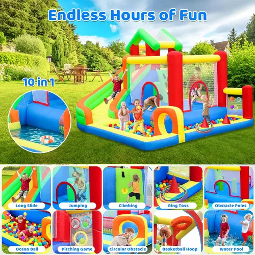 Miniatura 3 de Casa de rebote, castillo inflable con soplador para niños en interiores y exteriores, castillo de salto inflable con pozo de bolas, tobogán, pared