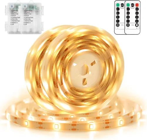 Miniatura 10 de echosari 2 piezas de tiras de luces que funcionan con pilas, 9.8 pies 90 luces LED autoadhesivas con control remoto y temporizador, tira de luz