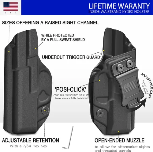 Miniatura 5 de Holster IWB Kydex Fit – Trigger Guard – Inside Waistband Concealed Carry – Adjustable Cant & 'Posi-Click' Retention - No Wear or Jitter - USA Made