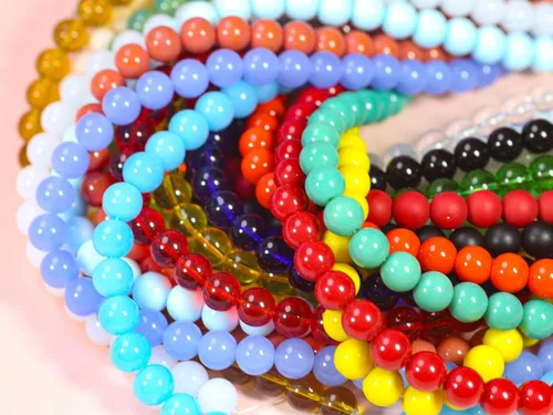 Miniatura 7 de ZH118 - Juego de 600 cuentas de vidrio de 0.394 in, hechas a mano, redondas, lisas, sueltas, cuentas kawaii, a granel para manualidades, joyería