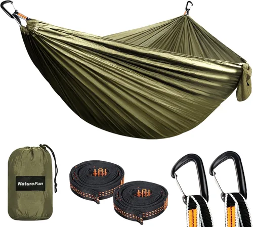 Miniatura 20 de NATUREFUN Hamaca ultraligera para viajes y camping Capacidad de carga de 300 kg, transpirable, de secado rápido Incluye 2 mosquetones premium, 2