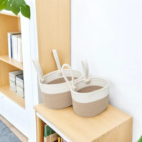 Miniatura 5 de YAHUAN Cesta colgante de algodón para organizar la cesta colgante de pared con asa para decoración de pared, dormitorio, asiento de automóvil
