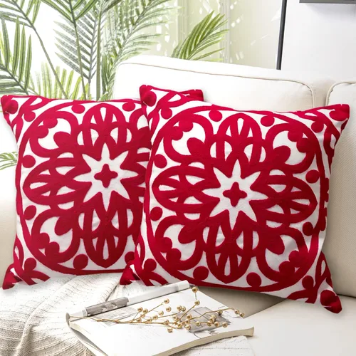 Miniatura 33 de Alysheer - Funda de almohada lumbar decorativa bordada 12" x 20", patrón de bordado clásico Boho Mandala, funda de cojín rectangular de algodón