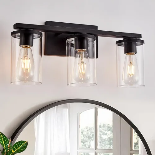 Miniatura 2 de Fabulis Lámpara de tocador con 3 lámparas clásicas de baño, moderna lámpara de pared con pantalla de vidrio transparente, elegante aplique de pared