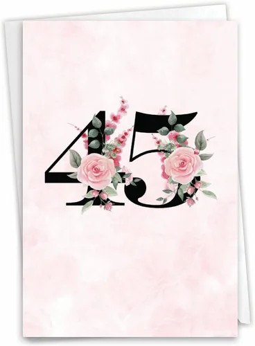 NobleWorks - Tarjeta de felicitación del aniversario del 45 aniversario con sobre de 5 x 7 para hombres y mujeres (1 tarjeta) pareja floral 45
