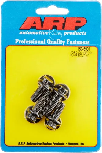 ARP 150-6901 Kit de pernos de bomba de aceite para aplicaciones Ford seleccionadas, kit de 4 piezas de 3/8 pulgadas y 5/16 pulgadas, estilo de 12