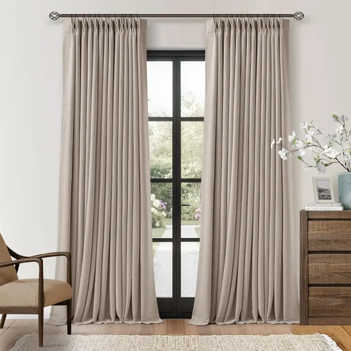 Miniatura 27 de Juego de 2 paneles de cortinas plisadas negras de 80 pulgadas para sala de estar, cortinas plisadas de lino con forro de 80 pulgadas de largo, 100%