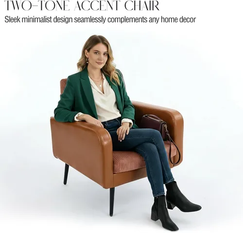 Miniatura 3 de Cómoda silla decorativa para sala de estar, silla de lectura moderna de mediados de siglo, con patas de metal, sillón tapizado para dormitorio