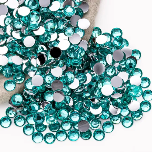 Miniatura 27 de Diamantes de imitación AB verdes a granel, 5000 piezas de diamantes de imitación de fondo plano redondos de gelatina AB sin fijación térmica, gemas