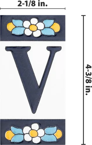 Miniatura 4 de Sevillano Flora Address Letters V 2-1/8" x 4-3/8" - Azulejo de pared de cerámica