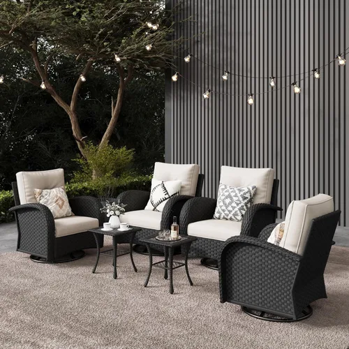 Miniatura 27 de LayinSun - Juego de 10 piezas de muebles seccionales de patio para el aire libre con mesa para fogata, juegos de sillas giratorias reclinables