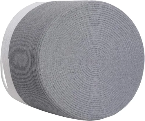 Miniatura 9 de Cesta grande de cuerda de algodón de tamaño máximo de 24 x 24 x 17 pulgadas, cesta de almacenamiento extragrande, cesta de lavandería tejida, Gris