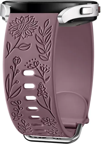 Samsung Galaxy - Correa deportiva de silicona grabada con girasol de 1.575 pulgadas/1.732 pulgadas, para mujeres y hombres Violeta ahumado.