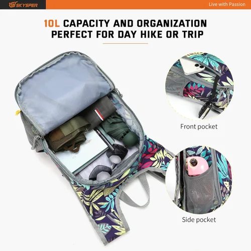 Miniatura 4 de SKYSPER Mochila Pequeña de Día 10L Mochila de Senderismo Plegable Ligera Mochila de Viaje de Día para Mujeres y Hombres Hoja