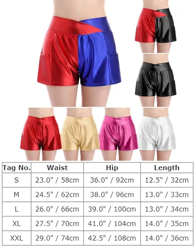 Miniatura 7 de Pantalones cortos de baile brillantes para mujer con frente en V cintura alta para yoga gimnasio fiesta de rave pantalones cortos con bolsillos