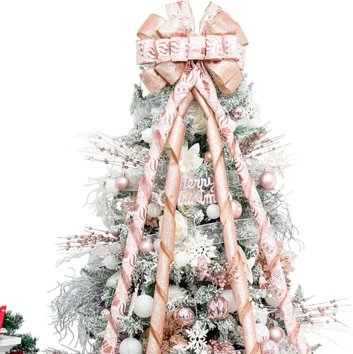 Miniatura 23 de Hismir Lazo grande de 53 x 13 pulgadas con serpentina de purpurina, lazos decorativos para árbol de Navidad, corona, puerta, festival, decoración