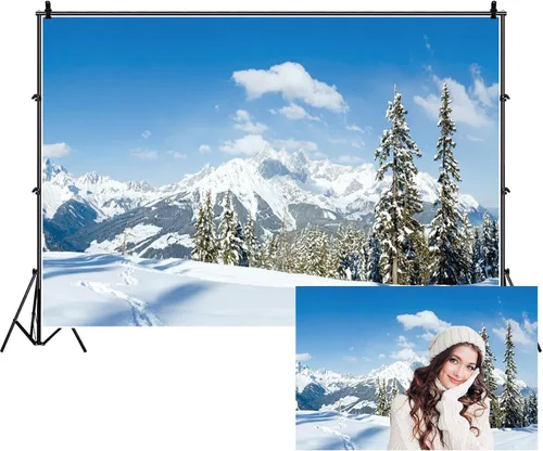 Renaiss Telón de fondo de paisaje de nieve de invierno de 5 x 3 pies, montañas nevadas, pinos cubiertos de bosque, campo de nieve, paisaje natural,