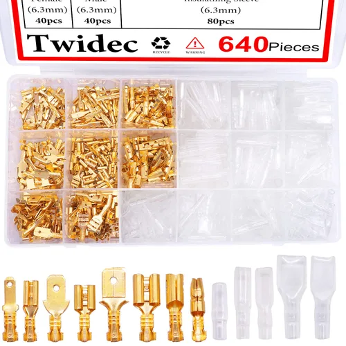 Miniatura 7 de Twidec/360Pcs 2.8/4.8/6.3mm Kit de surtido de terminales de engarce rápido tipo faston macho y hembra con manga aislante para cableado eléctrico