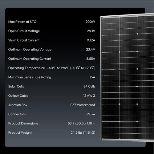 Miniatura 7 de Epoch Paneles solares biaciales de 200 W, panel solar monocristalino de 16 BB de 12/24 voltios, módulo solar impermeable de alta eficiencia