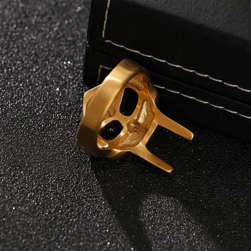 Miniatura 8 de Yumikoo Doom - Anillo de máscara dorado - Anillos de acero inoxidable de titanio para hombre