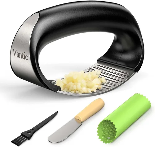 Miniatura 8 de Vantic Prensa de Ajo Basculante - Trituradora de Ajo de Acero Inoxidable, Picadora y Cortadora con Pelador y Raspador, Utensilio de Cocina Fácil