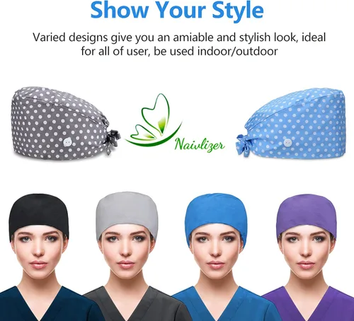 Miniatura 8 de QBA Gorra de trabajo ajustable con botón, gorro de trabajo de algodón, banda elástica para atar en la espalda, para mujeres y hombres, talla única
