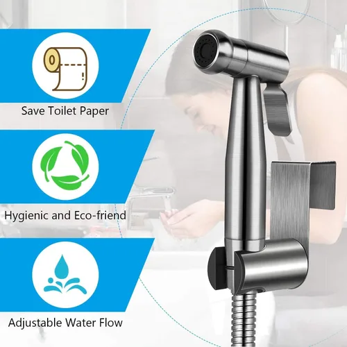 Miniatura 2 de Pulverizador de bidé de mano para inodoro, juego de rociador de bidé de baño de acero inoxidable de alta calidad con manguera antifugas y 2