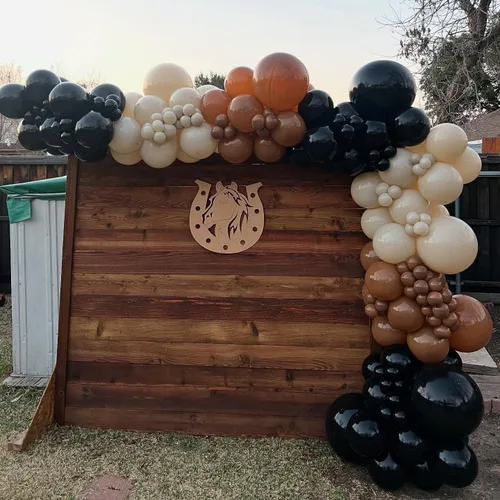 Miniatura 3 de Kit de arco de globos negros y marrones, 184 piezas de guirnalda de globos color negro y marrón desnudo para baby shower de vaquero occidental
