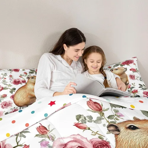 Miniatura 6 de Erosebridal Wild Capybara - Juego de cama de tamaño Queen romántico con diseño de rosas y flores, color rojo, lindo juego de cama con temática