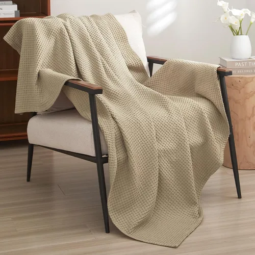 Miniatura 57 de PHF - Manta de punto gofre 100% de algodón tamaño king para cama, cobija ligera transpirable a prueba de engancho, ideal para acolchado en climas