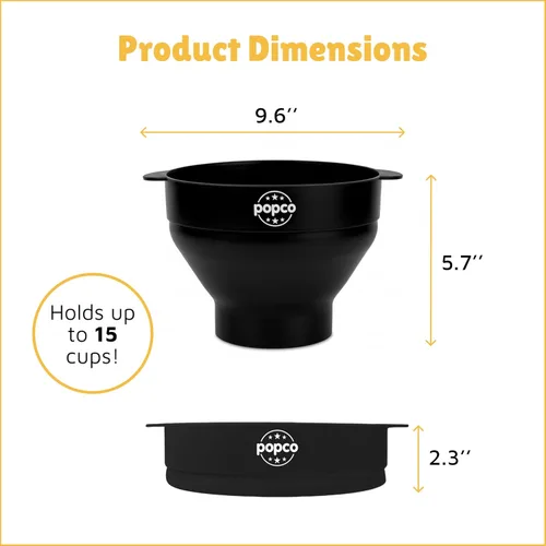 Miniatura 3 de La original Popco - Palomera de silicona para microondas, con asas, para hacer palomitas de maíz, sin BPA y apta para lavavajillas, 10 colores Negro