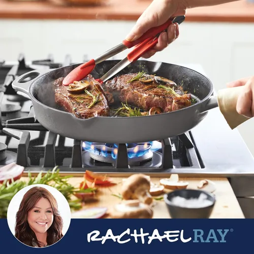 Miniatura 7 de Rachael Ray NITRO Sartén de Hierro Fundido con Mango Auxiliar y Picos Vertedores, 12 Pulgadas, Gris